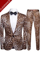 Men's 2-Piece Notched Lapel Brown Leopard Print Suit