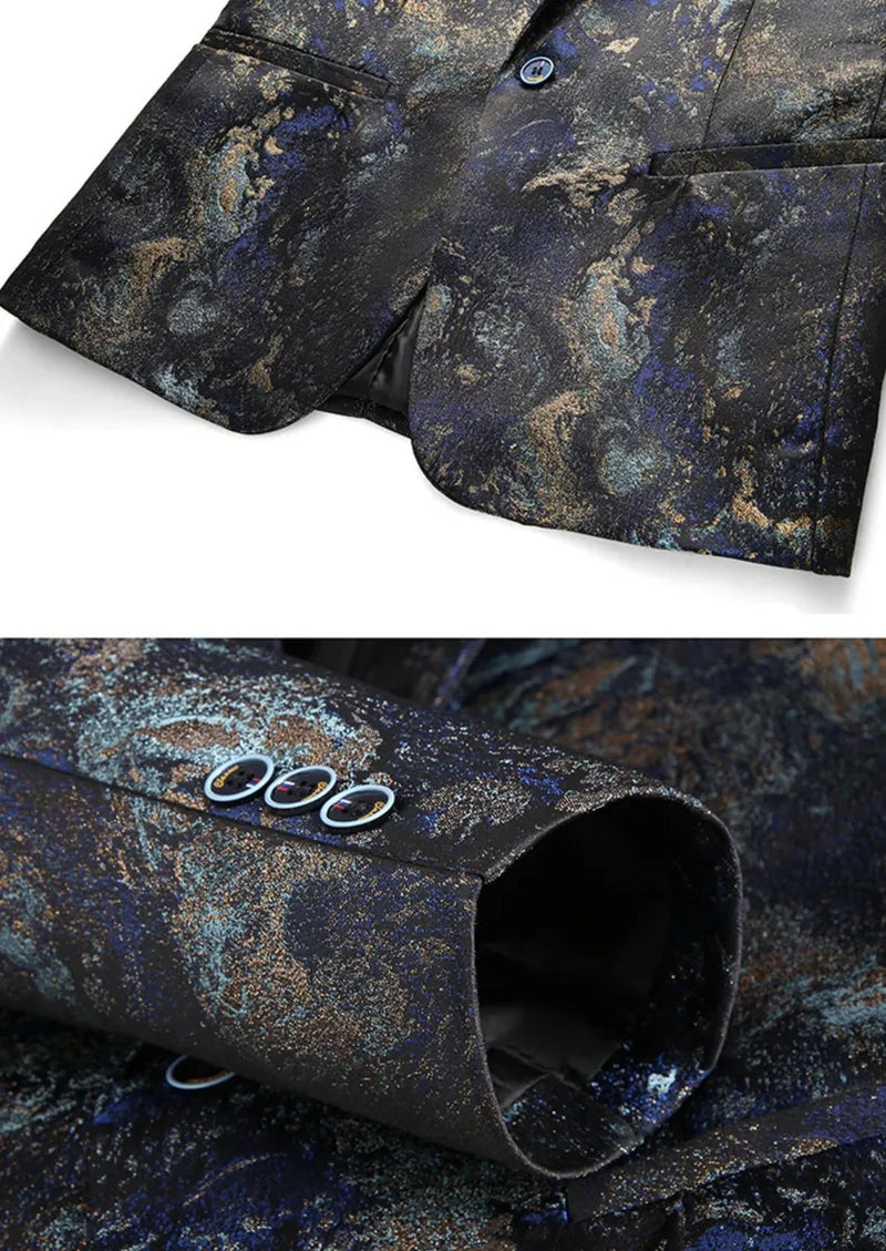Veste homme coupe slim à un bouton, imprimé abstrait, bleu marine