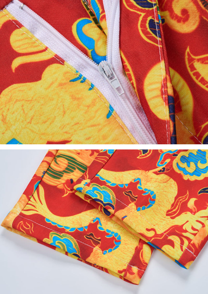 Men’s Chinese Spring Festival Dragon Print 2-Piece Suit Set