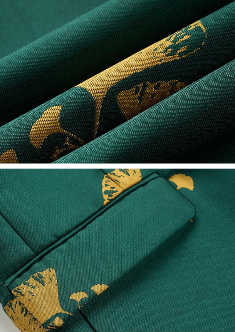 Veste de smoking verte à motif feuille de ginkgo pour homme
