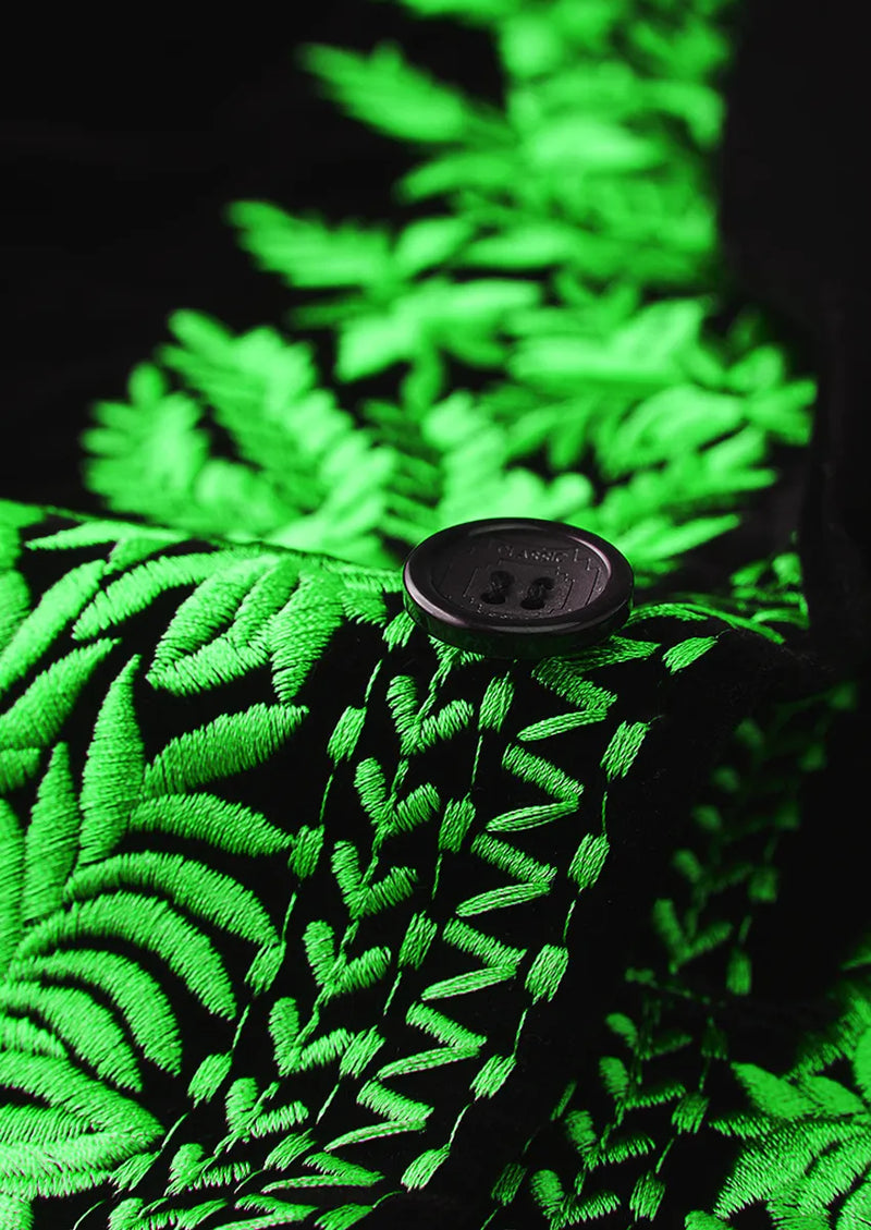 Men's Luxury Green Embroidered Black Velvet Tuxedo