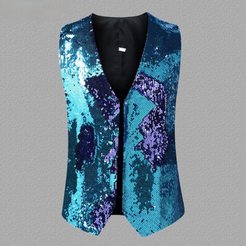 Men's Unique Gradient Sequin Purple And Navy Vest