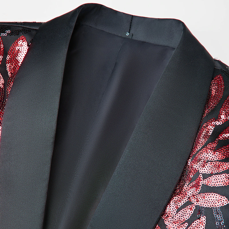 Men's 2-Piece Sequin Red Leaves Embroidery Tuxedo