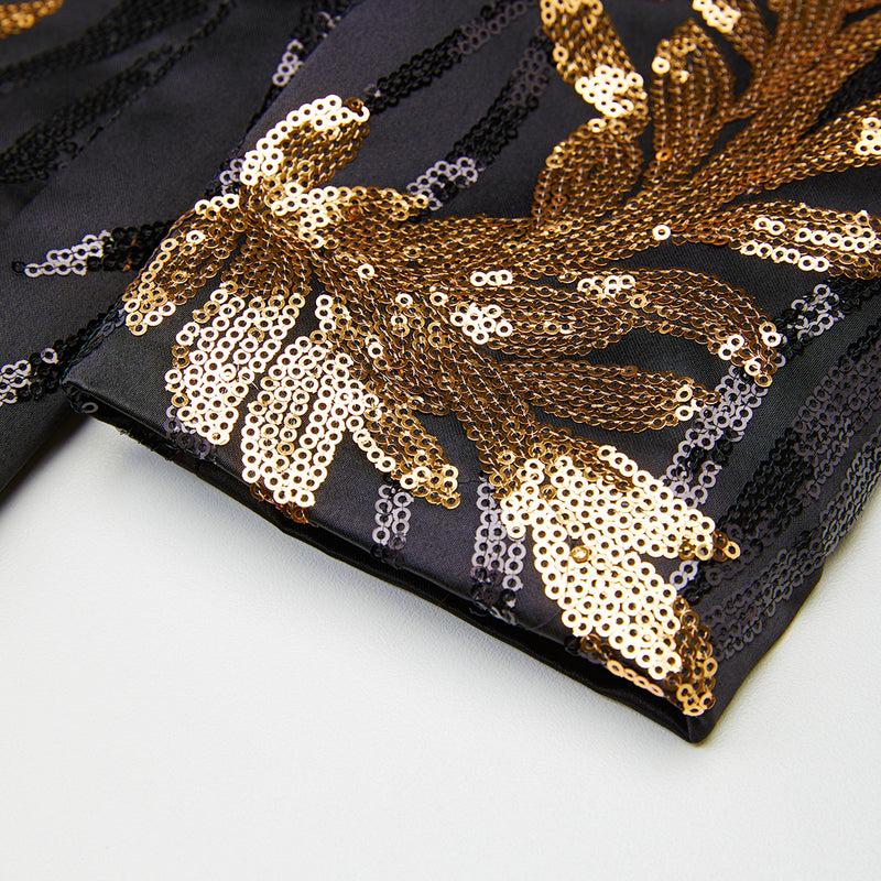 Men's 2-Piece Sequin Golden Leaves Embroidery Tuxedo