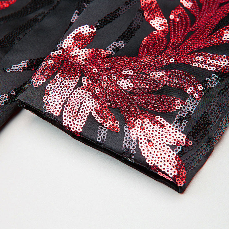 Men's 2-Piece Sequin Red Leaves Embroidery Tuxedo