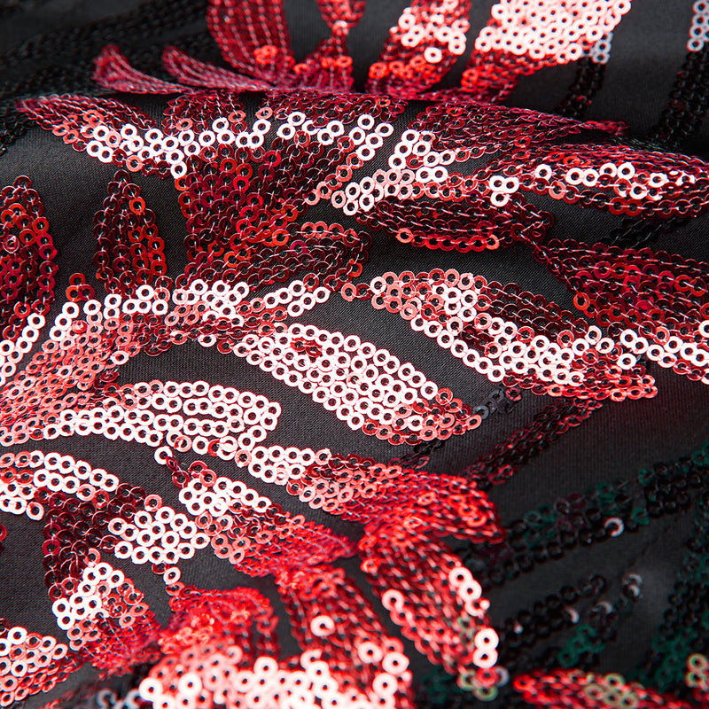 Men's 2-Piece Sequin Red Leaves Embroidery Tuxedo