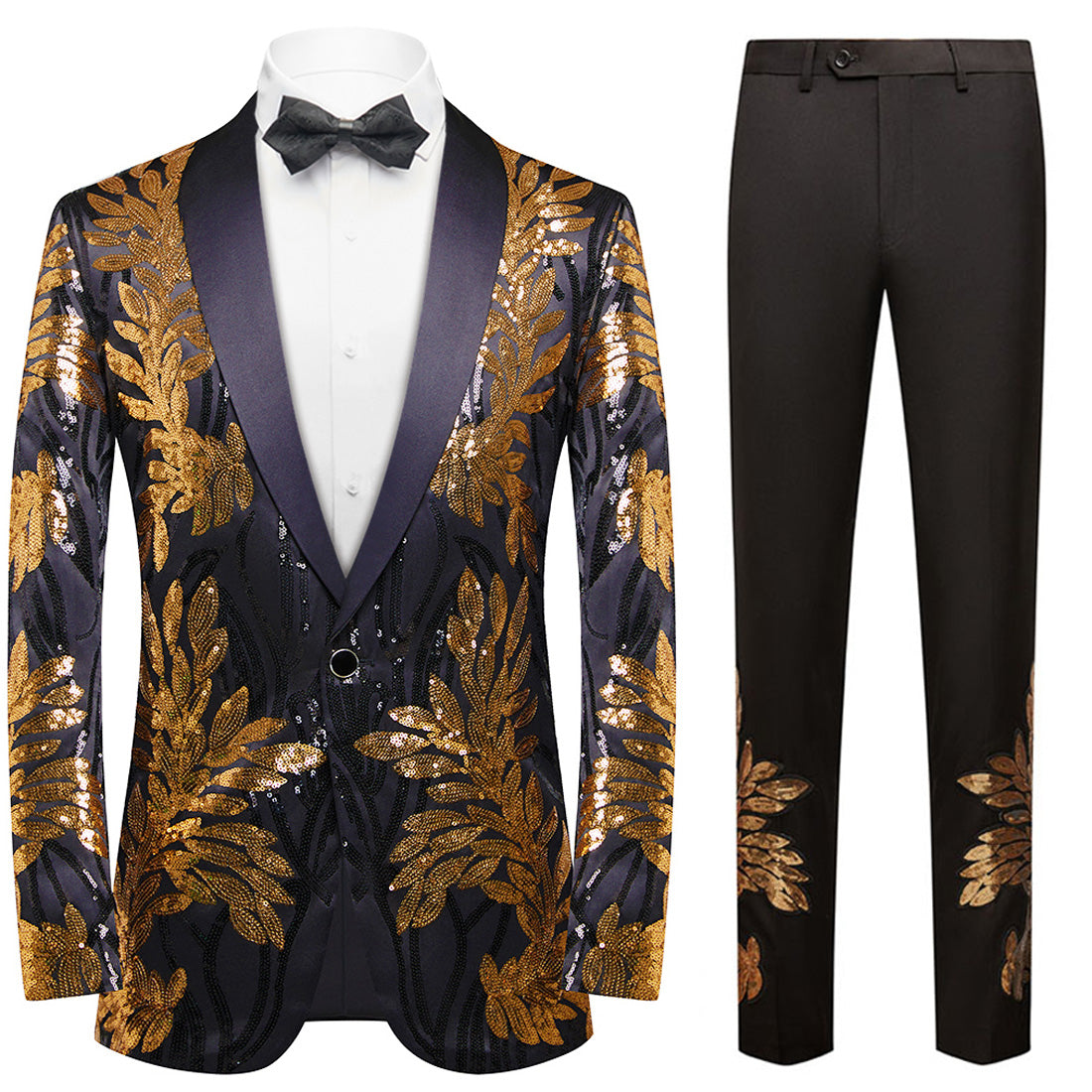 Home All products Men's 2-Piece Sequin Golden Leaves Em...