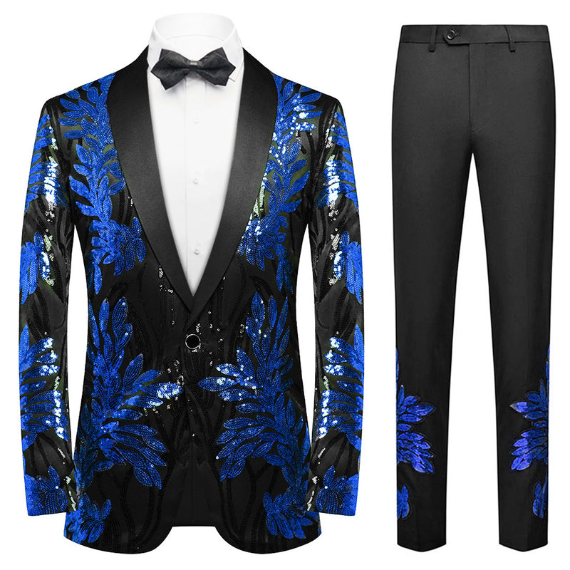 blue sequin laurel black tuxedo