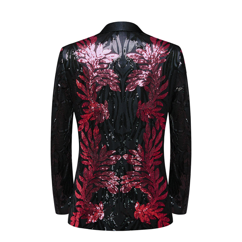 Men's 2-Piece Sequin Red Leaves Embroidery Tuxedo