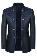 Men's 3-Piece Traditional Collar Navy Paisley Fitted Party Suit