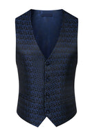 Men's 3-Piece Traditional Collar Navy Paisley Fitted Party Suit