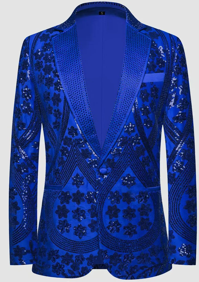 Men's Sequin Six-pointed Star Navy Luxury Tuxedo