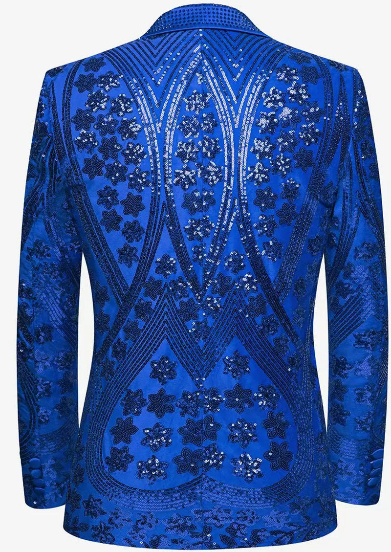 Men's Sequin Six-pointed Star Navy Luxury Tuxedo