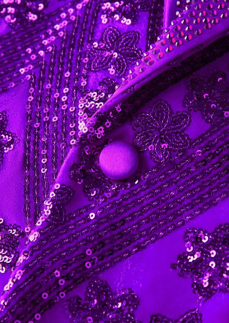Men's Sequin Six-pointed Star Purple Luxury Tuxedo