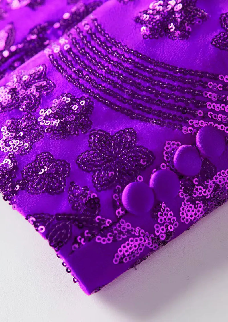 Men's Sequin Six-pointed Star Purple Luxury Tuxedo