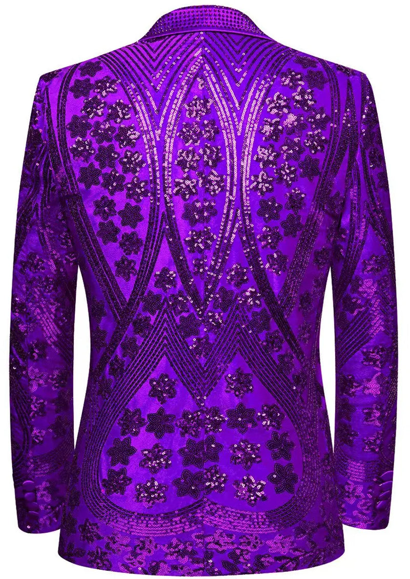 Men's Sequin Six-pointed Star Purple Luxury Tuxedo