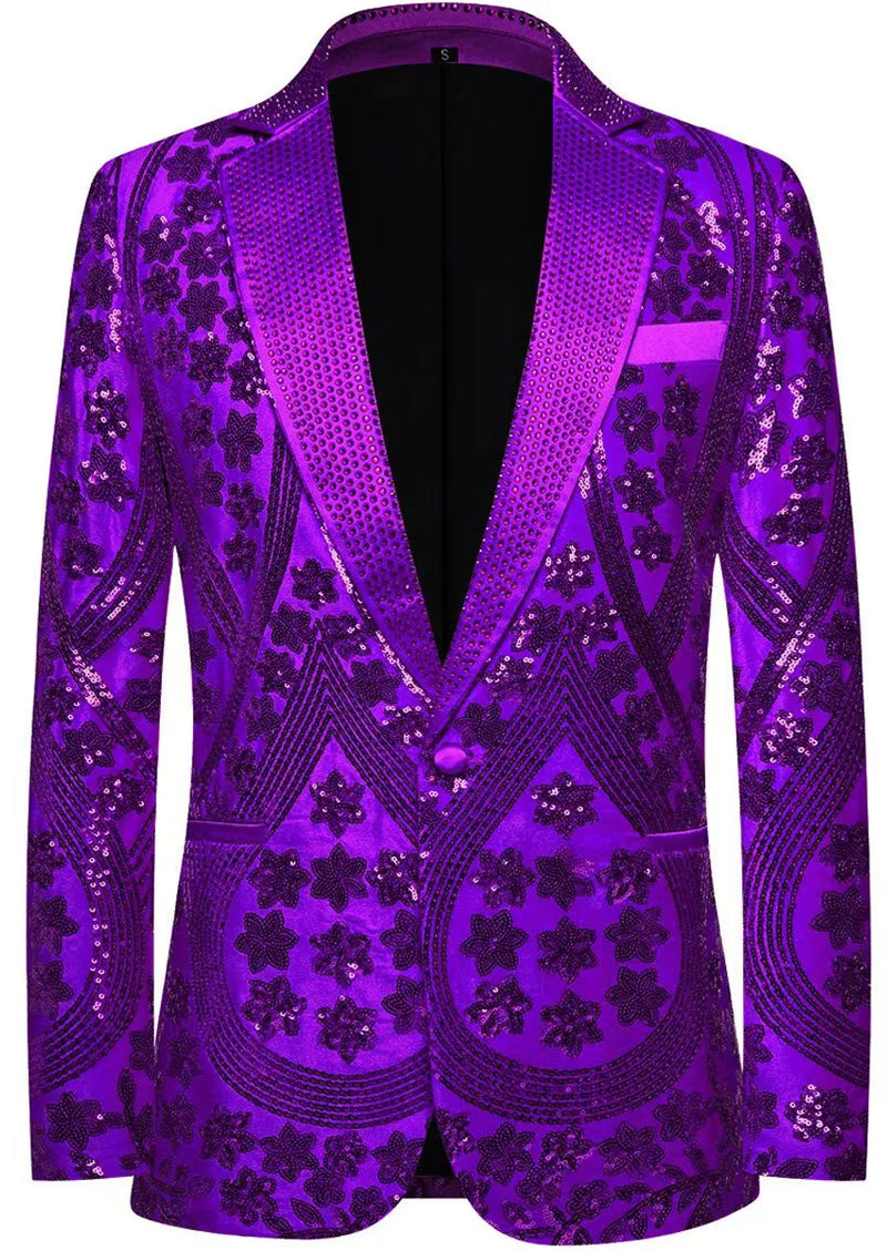 Men's Sequin Six-pointed Star Purple Luxury Tuxedo
