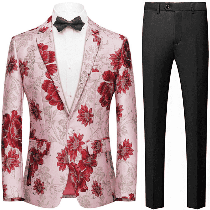  Red Floral Jacquard Pink Jacket