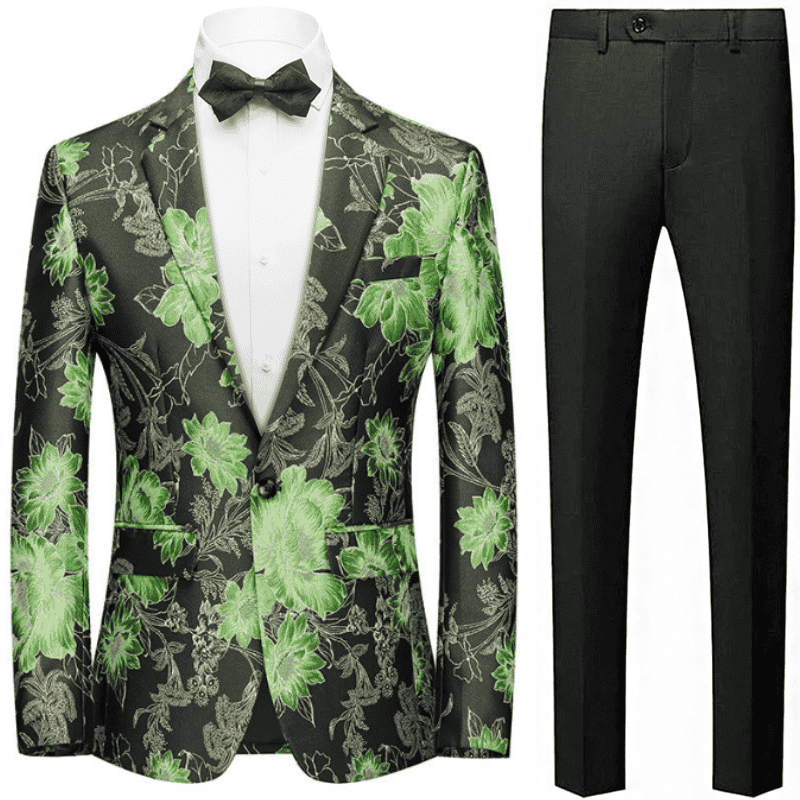 Green Floral Jacquard Black Jacket