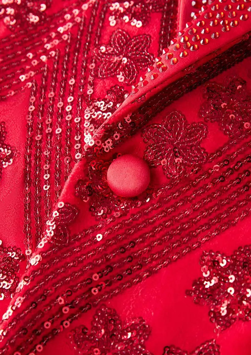 Men's Sequin Six-pointed Star Red Luxury Tuxedo