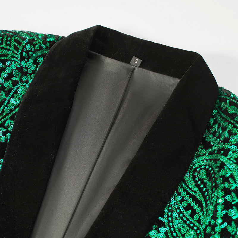 Green Paisley Black Suit details