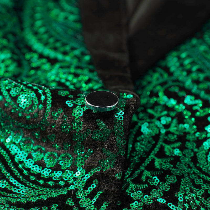 Green Paisley Black Suit details
