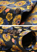 Blazer noir élégant à un bouton en jacquard floral doré pour homme