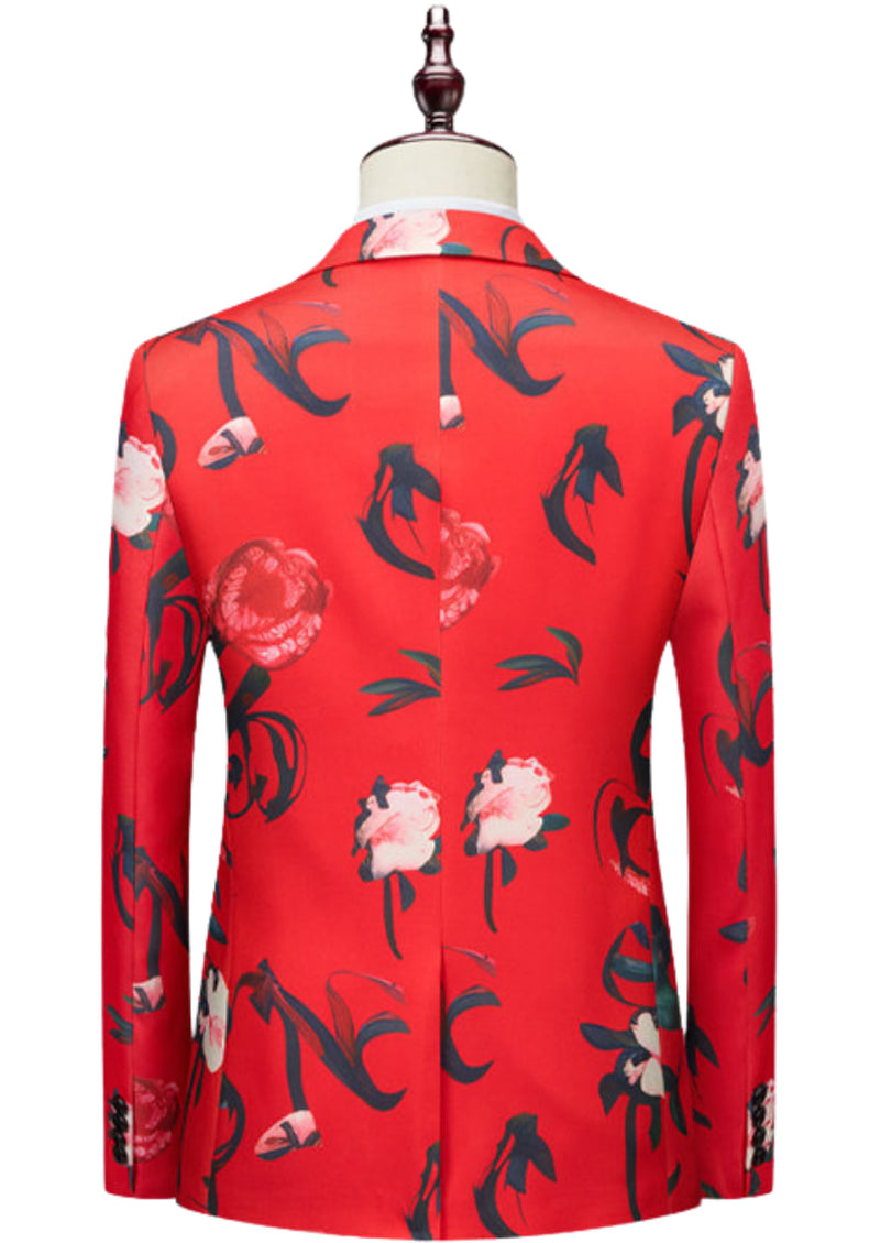 Men’s Stylish 2-Piece Floral Print Red Suit Set