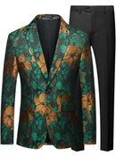 Chaqueta de esmoquin verde parra con estampado floral amarillo para hombre
