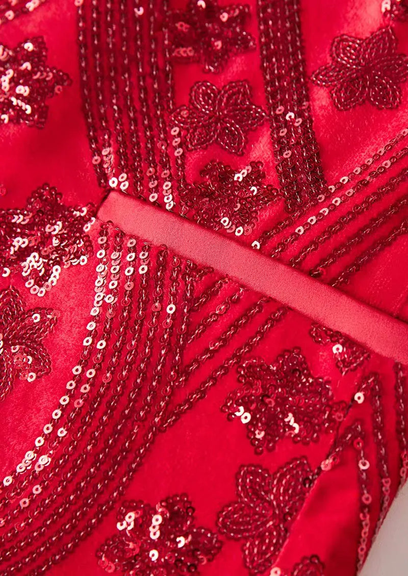 Men's Sequin Six-pointed Star Red Luxury Tuxedo