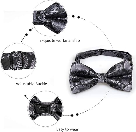 Men's Silver Paisley Cashew Flower Bow-tie Cuff Pocket Towel