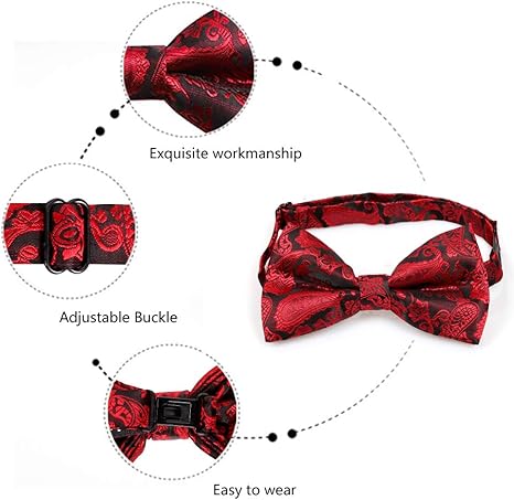 Men's Red Paisley Cashew Flower Bow-tie Cuff Pocket Towel