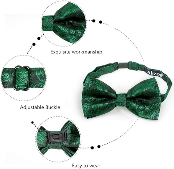 Men's Green Paisley Cashew Flower Bow-tie Cuff Pocket Towel