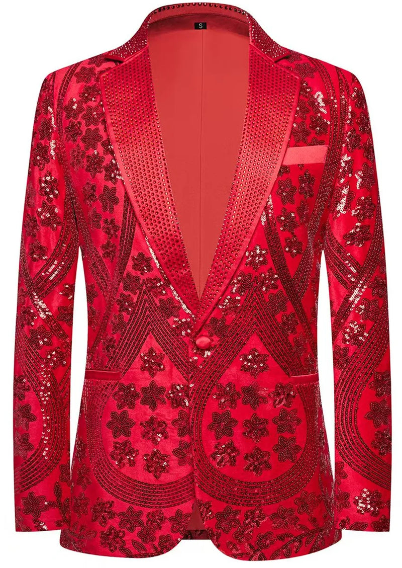 Men's Sequin Six-pointed Star Red Luxury Tuxedo