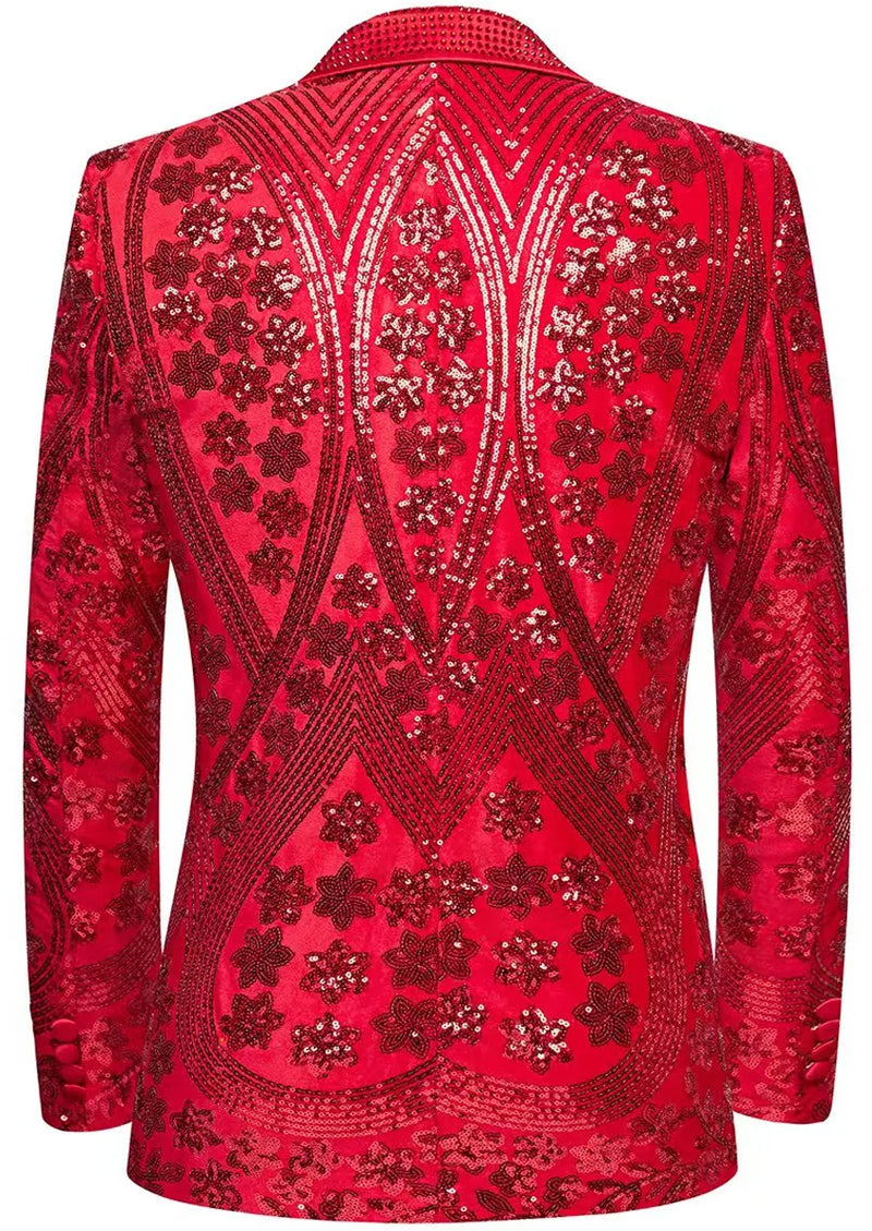 Men's Sequin Six-pointed Star Red Luxury Tuxedo