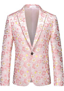 Blazer elegante de jacquard floral amarillo con un botón rosa para hombre