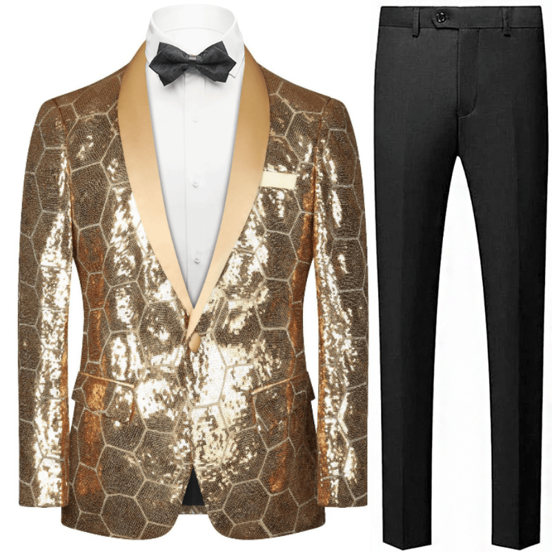 gold sequin tuxedo