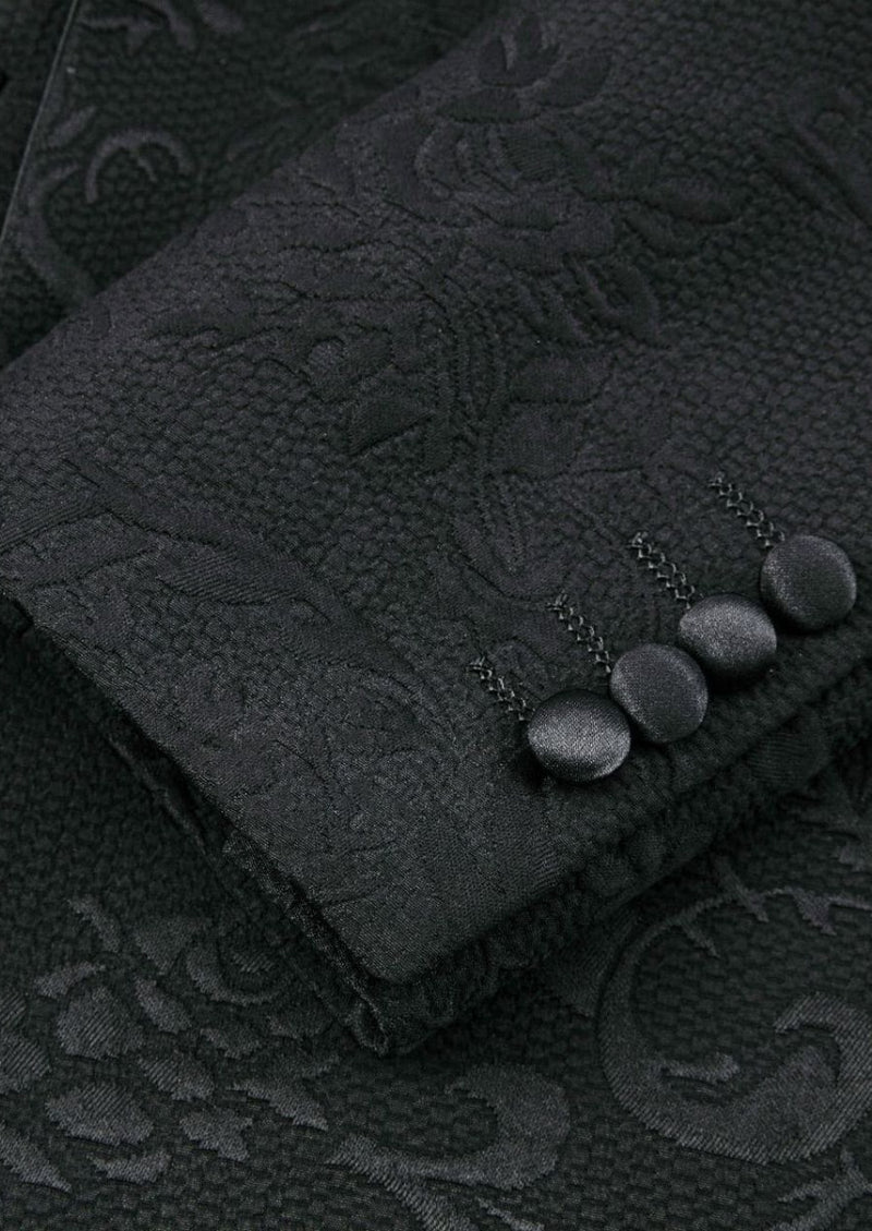 Men’s Black 2-Piece Jacquard Embroidered Tuxedo Set with Diamond Shawl Collar