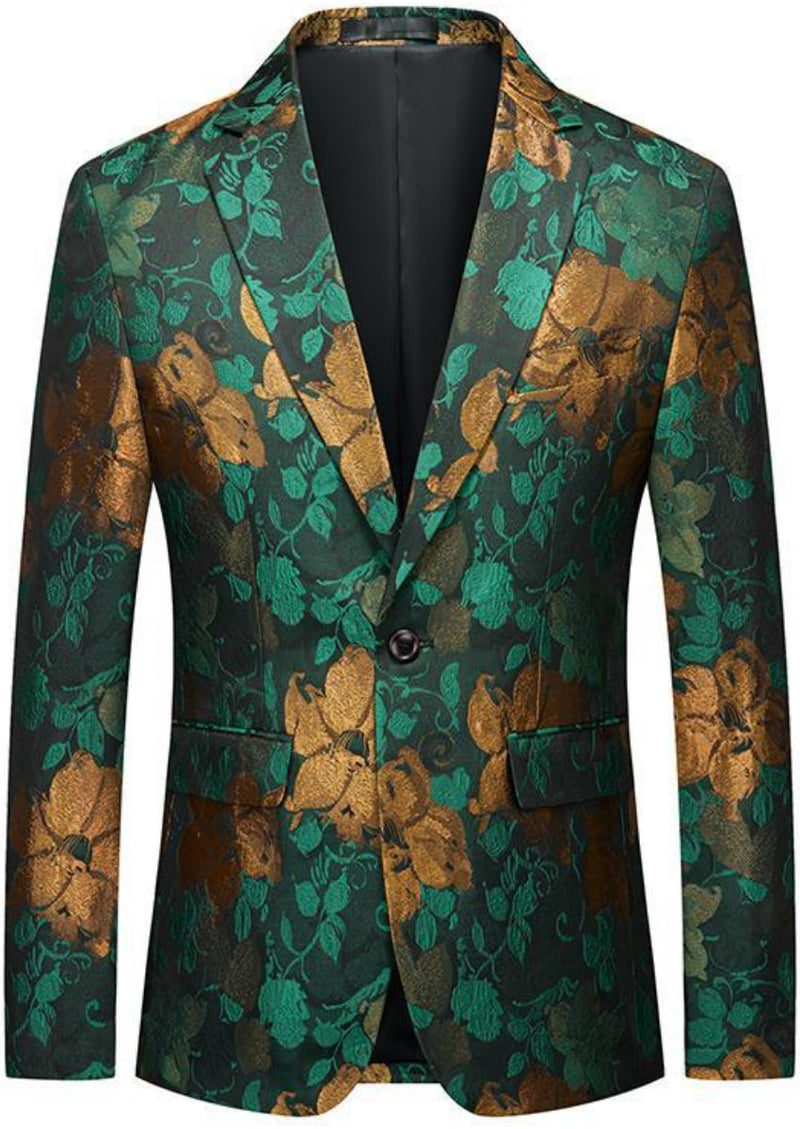 Veste de smoking jaune à fleurs et vert vigne pour homme