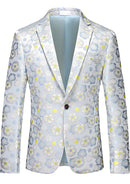 Blazer blanc élégant à un bouton en jacquard floral jaune pour homme