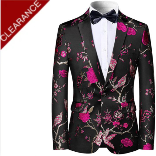 Men's Golden Magenta Birdsong Forest Embroidery Suit