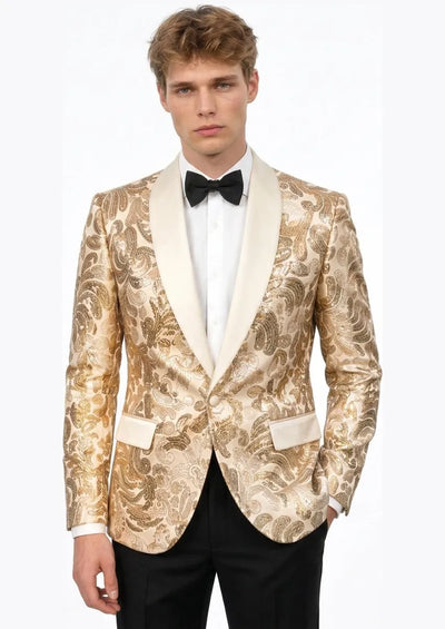 Men's Exquisite Shawl Lapel Floral Sequin Champagne Tuxedo Jacket