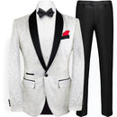 Men's 2-Piece Jacquard Embroidery White Wedding Suit
