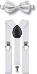 Men's Classic White Bow Tie & Suspenders Set