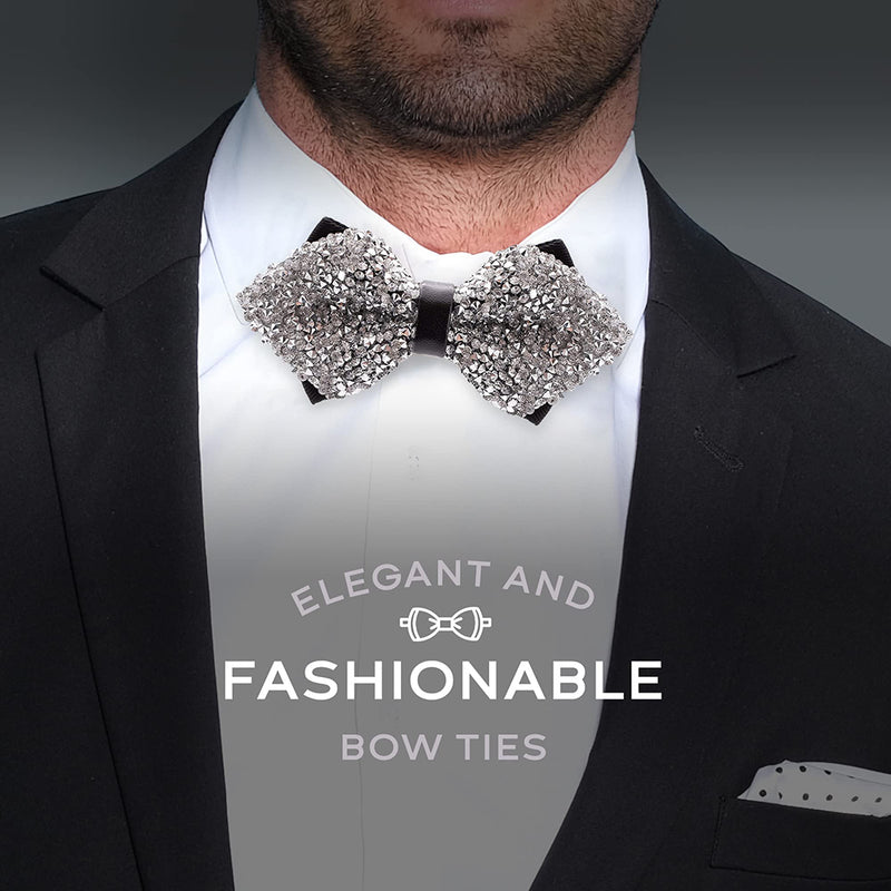 Rhinestone Silver Bow Ties for Men with Adjustable Length