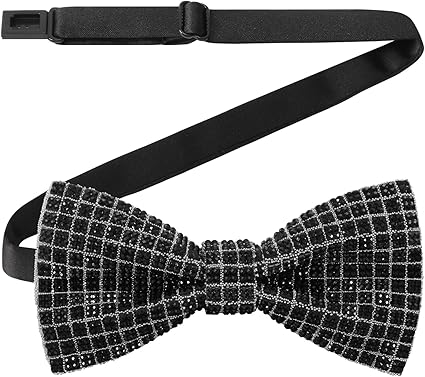 Rhinestone Black Plaid Bow Tie