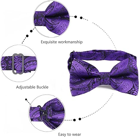 Men's Purple Paisley Cashew Flower Bow-tie Cuff Pocket Towel