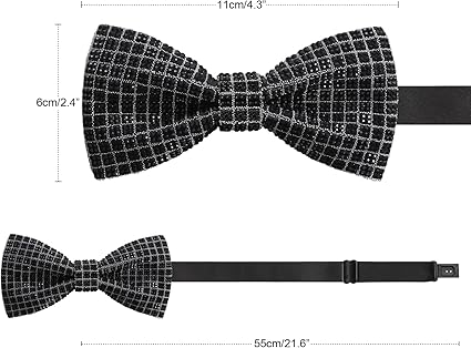 Rhinestone Black Plaid Bow Tie