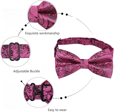 Men's Magenta Paisley Cashew Flower Bow-tie Cuff Pocket Towel