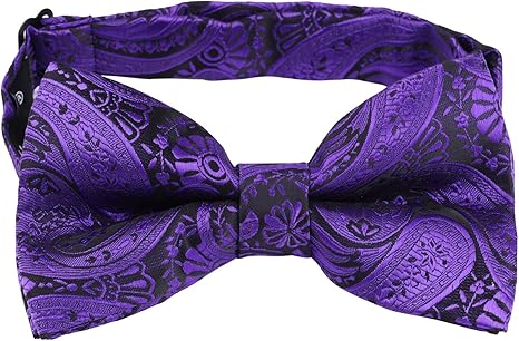 Men's Purple Paisley Cashew Flower Bow-tie Cuff Pocket Towel